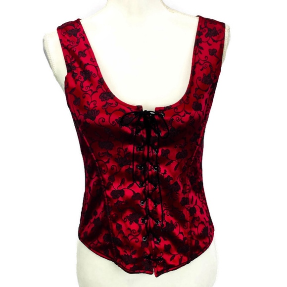 Victoria's Secret Tops - Victoria Secret Lace Front Corset Top Red Floral